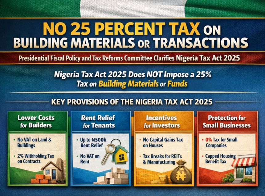 NO 25 PERCENT TAX ON BUILDING MATERIALS OR TRANSACTIONS