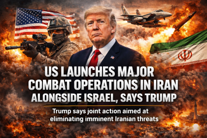 Donald Trump announces US major combat operations in Iran alongside Israel amid escalating Middle East conflict.