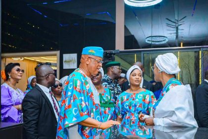 Oluremi Tinubu and Governor Umo Eno at the inauguration of the Senior Citizens Centre in Uyo, Akwa Ibom State, Nigeria