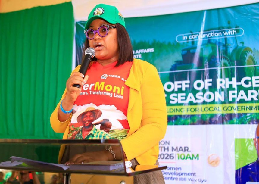 Commissioner Emem Ibanga at the launch of RH GEEP 3.0 FarmerMoni for farmers and local officers in Uyo, Akwa Ibom State, Nigeria