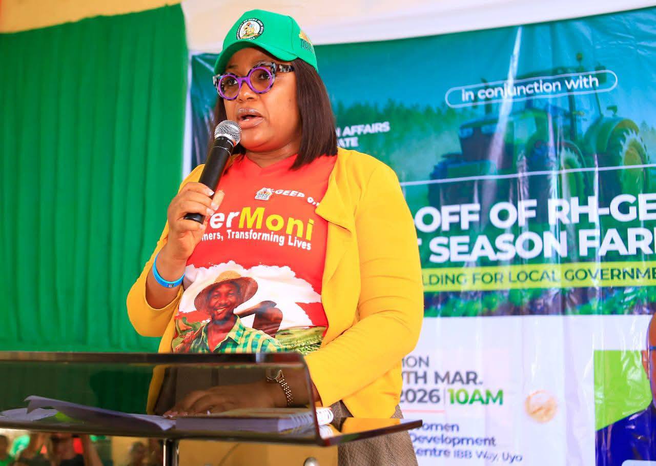 Commissioner Emem Ibanga at the launch of RH GEEP 3.0 FarmerMoni for farmers and local officers in Uyo, Akwa Ibom State, Nigeria