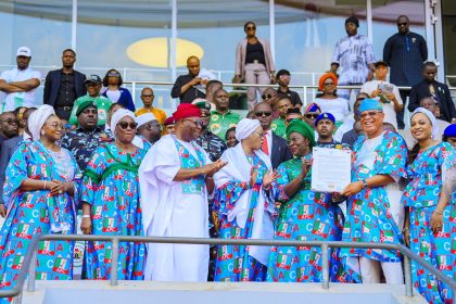 Senator Oluremi Tinubu at the International Women’s Day celebration in Akwa Ibom, highlighting women’s empowerment and elderly care in Uyo