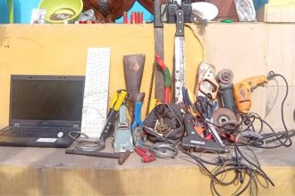 Recovered items after Akwa Ibom Police raided a suspected illegal arms fabrication and drug production den in Uyo