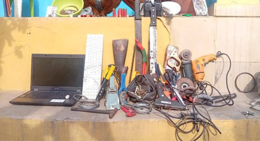 Recovered items after Akwa Ibom Police raided a suspected illegal arms fabrication and drug production den in Uyo