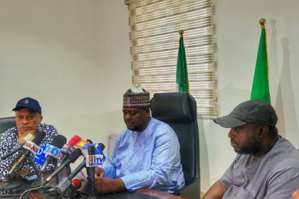 Hon. Jungudo Haruna Mohammed addressing a press conference on the PDP national convention in Abuja