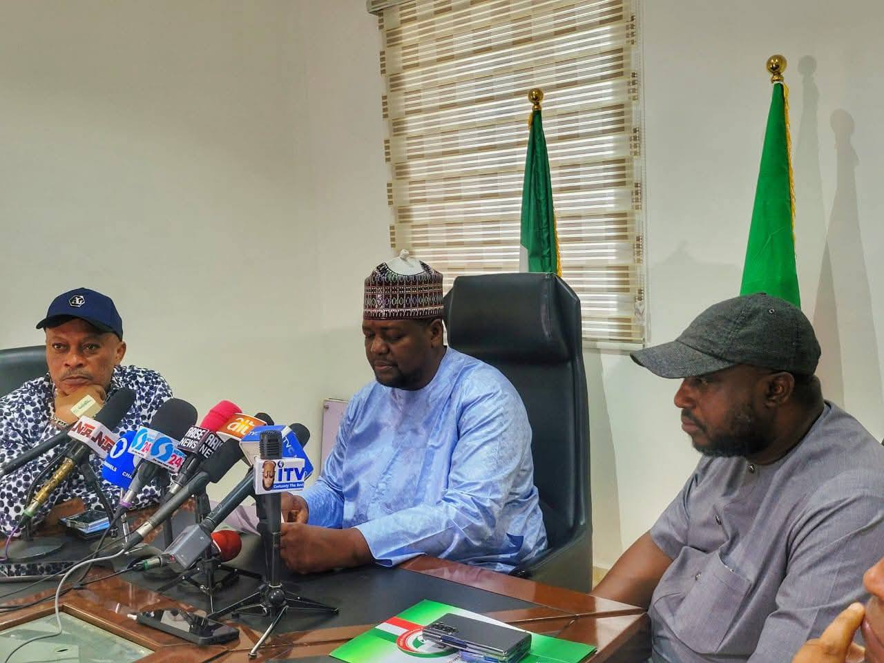 Hon. Jungudo Haruna Mohammed addressing a press conference on the PDP national convention in Abuja