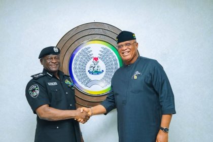 Governor Umo Eno during a meeting with Inspector-General of Police Olatunji Disu in Abuja on security collaboration