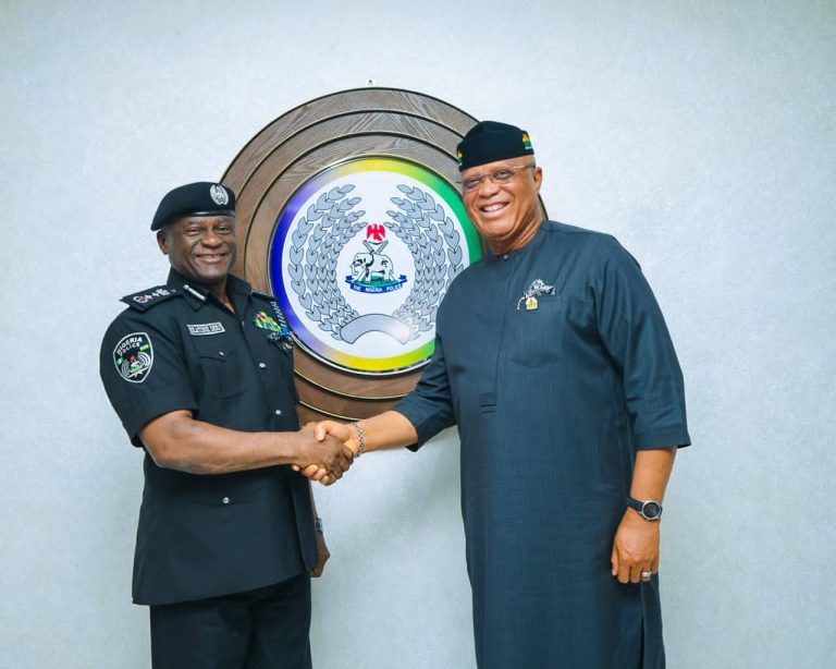Governor Umo Eno during a meeting with Inspector-General of Police Olatunji Disu in Abuja on security collaboration