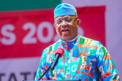 Governor Umo Eno speaking after the APC South-South zonal congress in Asaba