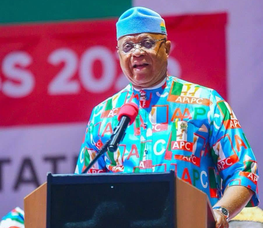 Governor Umo Eno speaking after the APC South-South zonal congress in Asaba