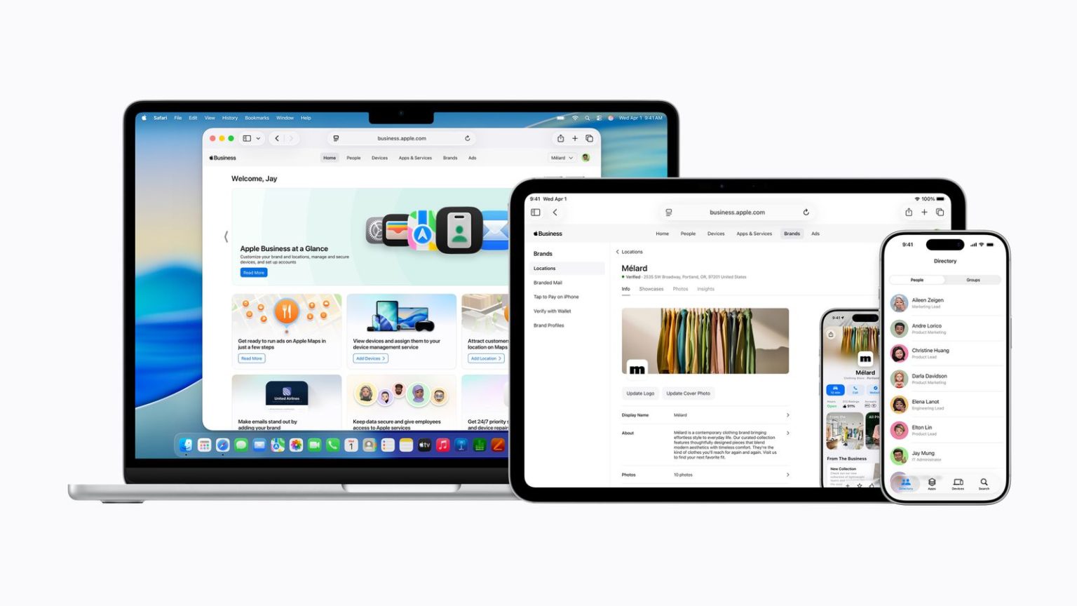Apple Business interface shown on Apple devices after the company announced its new all-in-one business platform