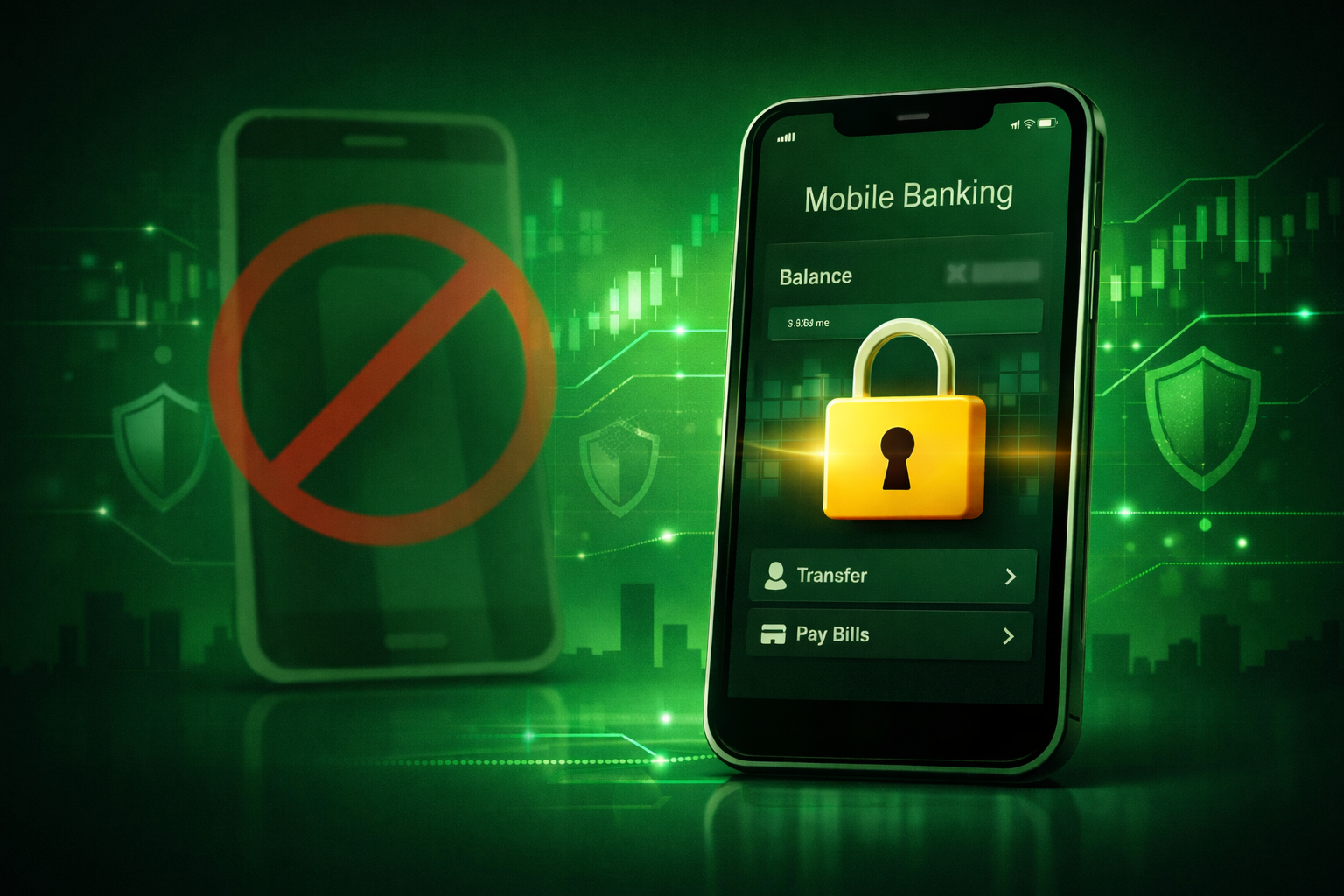 Illustration of a mobile banking app locked to one smartphone under new CBN security rules in Nigeria
