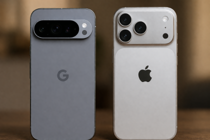 Google Pixel 10 Pro XL and iPhone 17 Pro Max side by side in a smartphone camera comparison