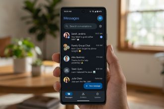 Android phone showing Google Messages live location, RCS encryption and spam protection features in Nigeria.