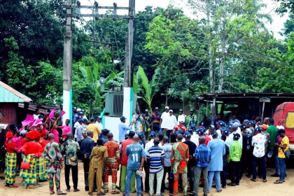 Rep Unyime Idem inspecting electricity infrastructure during first phase of power restoration project in Ukanafun and Oruk Anam, Akwa Ibom, Nigeria