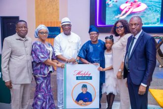 FUTIA Pro-Chancellor Dr Emaeyak Ukpong at his 70th birthday public lecture and book presentation in Uyo
