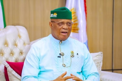 Governor Umo Eno delivering the 2026 Easter broadcast in Uyo, outlining Akwa Ibom’s development agenda.
