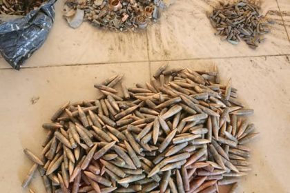 Recovered ammunition and suspected explosive device components seized by troops during a stop-and-search operation on the Kaduna-Jos highway in Kaduna State.