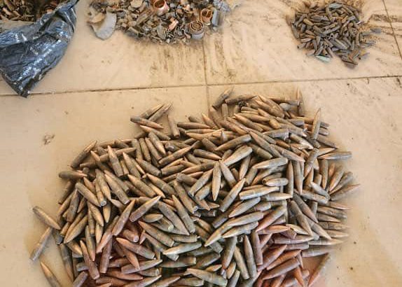 Recovered ammunition and suspected explosive device components seized by troops during a stop-and-search operation on the Kaduna-Jos highway in Kaduna State.