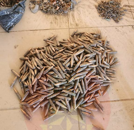 Recovered ammunition and suspected explosive device components seized by troops during a stop-and-search operation on the Kaduna-Jos highway in Kaduna State.