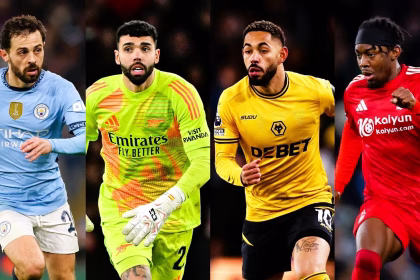 Premier League match analysis graphic showing predicted scores for key April 2026 fixtures involving Arsenal, Manchester City, Liverpool, Chelsea and Manchester United