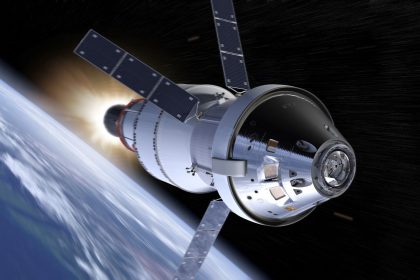 NASA Artemis II launches aboard the Space Launch System with four astronauts on a crewed lunar flyby mission.