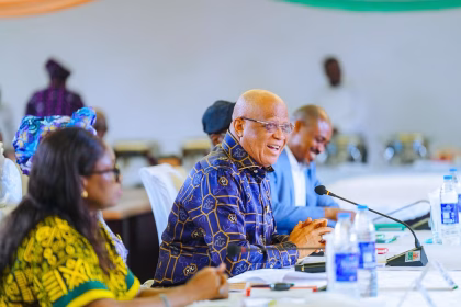 Governor Umo Eno speaking on Akwa Ibom power reform agenda and electricity sector plans in Akwa Ibom State, Nigeria