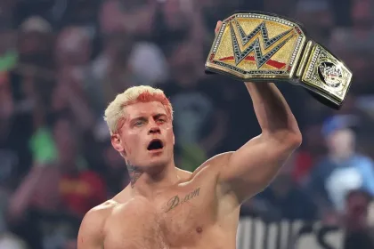Cody Rhodes in the ring after beating Randy Orton to retain the Undisputed WWE Championship at WrestleMania 42.