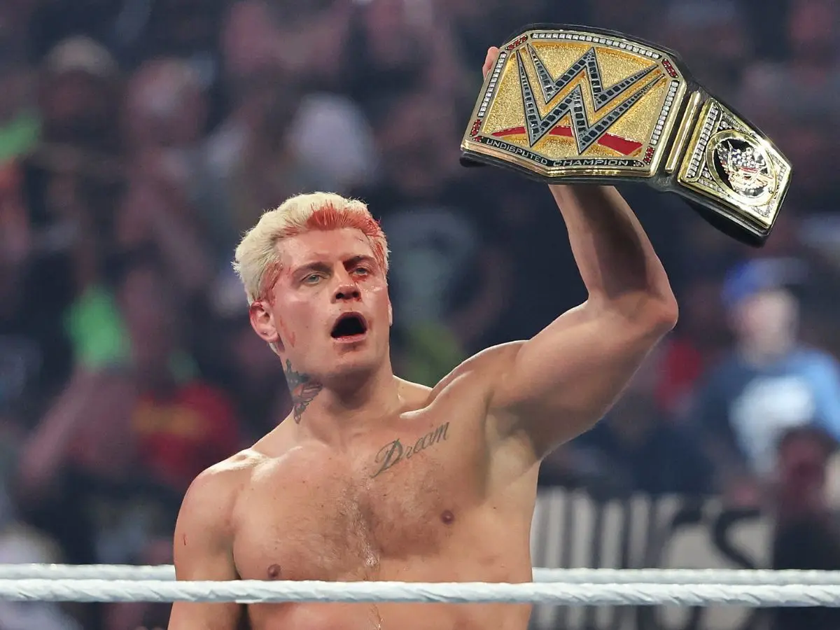 Cody Rhodes in the ring after beating Randy Orton to retain the Undisputed WWE Championship at WrestleMania 42.