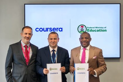 Nigeria’s Minister of Education, Dr Maruf Tunji Alausa, signs partnership with Coursera to launch the Digital Training Academy for Nigerian youths.