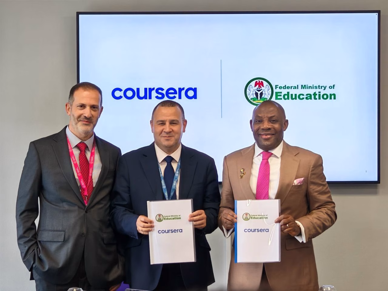 Nigeria’s Minister of Education, Dr Maruf Tunji Alausa, signs partnership with Coursera to launch the Digital Training Academy for Nigerian youths.