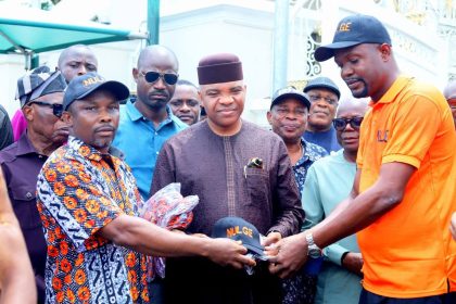 Unyime Idem addressing local government workers from Ukanafun and Oruk Anam Federal Constituency during a Workers Day visit