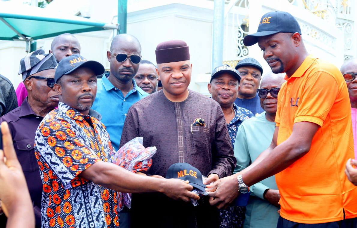 Unyime Idem addressing local government workers from Ukanafun and Oruk Anam Federal Constituency during a Workers Day visit