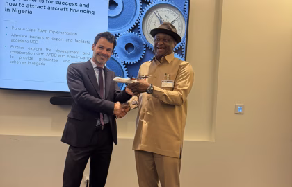 Nigeria’s Aviation Minister Festus Keyamo signs a Working Together Agreement with Airbus in Toulouse, France, with Ibom Air’s Airbus A220 experience highlighted.