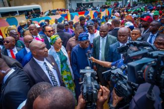 President Bola Tinubu speaking after participating in the 2026 APC presidential primary in Lagos
