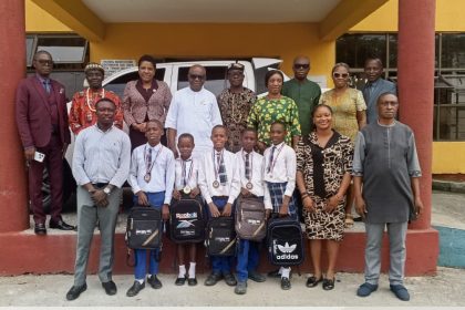 Akwa Ibom SUBEB Chairman Dr Anietie Etuk meeting members of the UBEC Smart School Obio Akpa School Based Management Committee