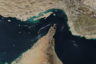 President Donald Trump announces restrictions blocking Iranian ships from accessing the Strait of Hormuz